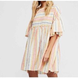 Free People Summer Nights Striped Mini Dress XS Tunic Babydoll Boho Beachy NWOT